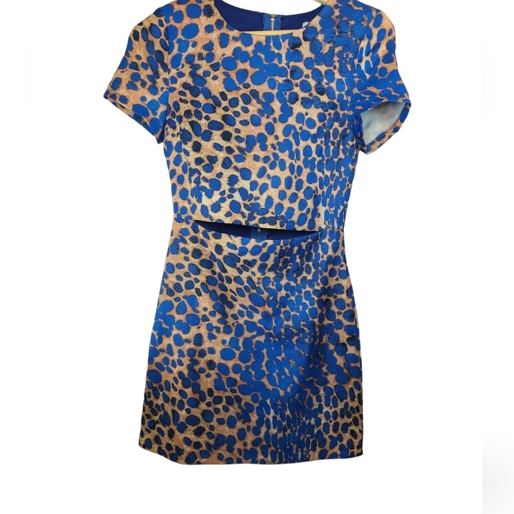 Street Heart blue and tan leopard print cut out bodycon mini dress- Size 6